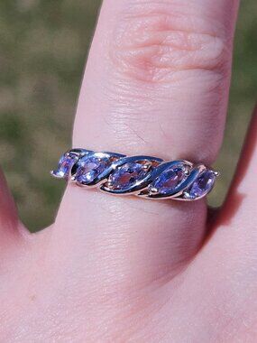 10K White Gold Lab Created Marquise Tanzanite Band Ring 4mm Wide Size 7